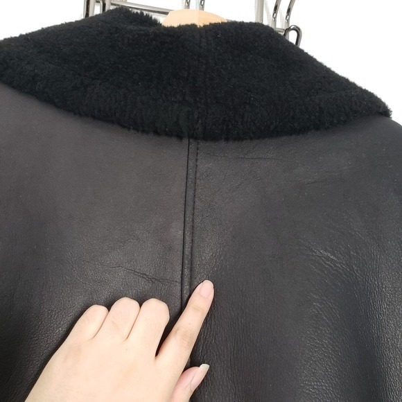 Vintage Patmos Long Leather Shearling Coat Womens Large Black Trench Full Length - Picture 12 of 16